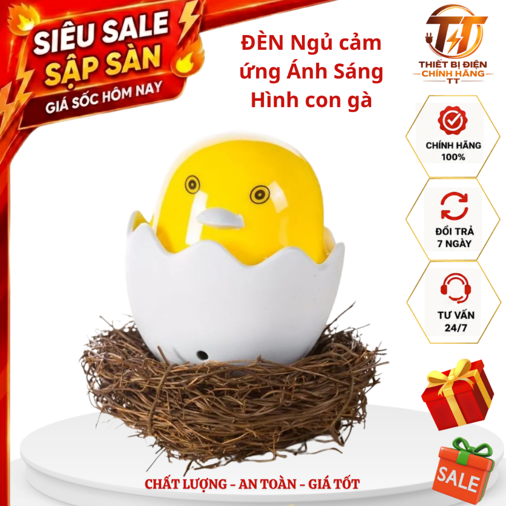 Đèn ngủ LED, đèn ngủ mini gà con cảm biến ánh sáng cắm điện cho bé