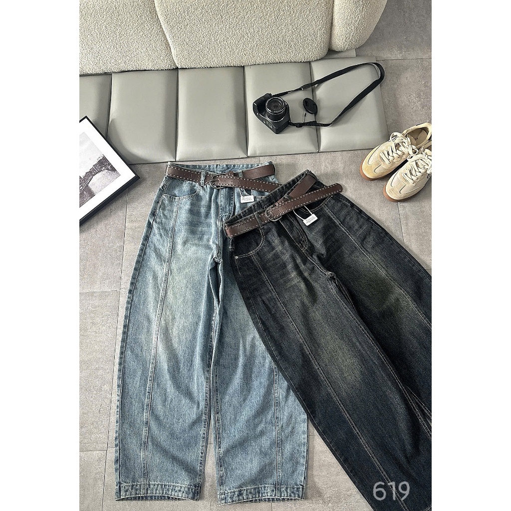 Quần Jean Nữ Bigsize 55-90kg Dáng Suông Phối Baggy Form Boy Thụng, Quần Bò Dài Cạp Cao MS619.1