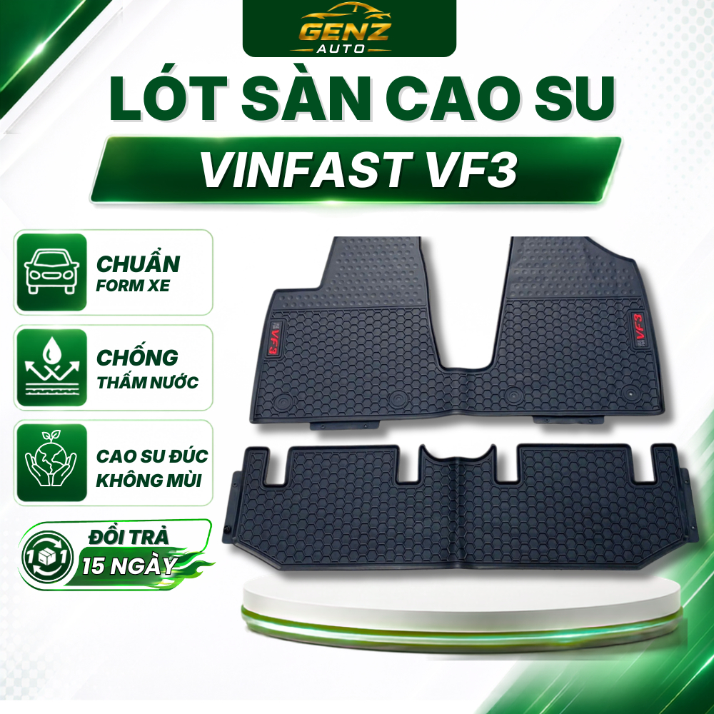 Thảm lót sàn VF3 - Vinfast VF3 - Cao su đúc không mùi, Chuẩn khít form xe dễ vệ sinh, chống  trượt