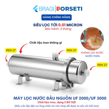 Máy lọc nước UF Lõi Lọc PVDF, lọc nước đầu nguồn, lọc nước sinh hoạt, nước máy, công suất 2000L/giờ