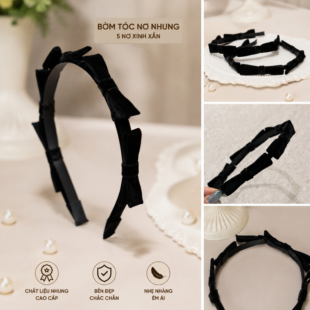 Bờm Nơ Nhung Thanh Lịch PK2604. Phụ Kiện Tóc Nữ Tính, Tiểu Thư, Dễ Phối Đồ Thiết Kế Bởi JM Dress Design
