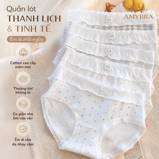 Quần Lót Nữ Cotton Mềm Cạp Bèo Nữ Tính, Quần Chip Nữ Cạp Vừa Đáy May Kháng Khuẩn AMYBRA L6444
