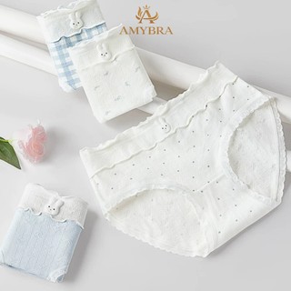 Quần Lót Nữ Cotton Mềm Cạp Bèo Nữ Tính, Quần Chip Nữ Cạp Vừa Đáy May Kháng Khuẩn AMYBRA L6444