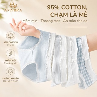 Quần Lót Nữ Cotton Mềm Cạp Bèo Nữ Tính, Quần Chip Nữ Cạp Vừa Đáy May Kháng Khuẩn AMYBRA L6444