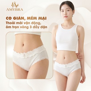 Quần Lót Nữ Cotton Mềm Cạp Bèo Nữ Tính, Quần Chip Nữ Cạp Vừa Đáy May Kháng Khuẩn AMYBRA L6444