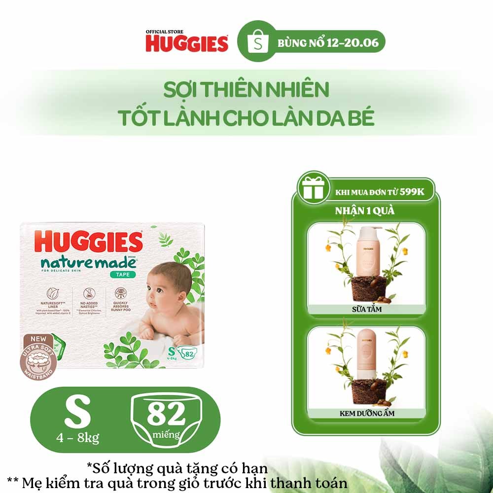 Tã Dán Huggies Platinum Nature Made Size S82/M64/L54/XL44