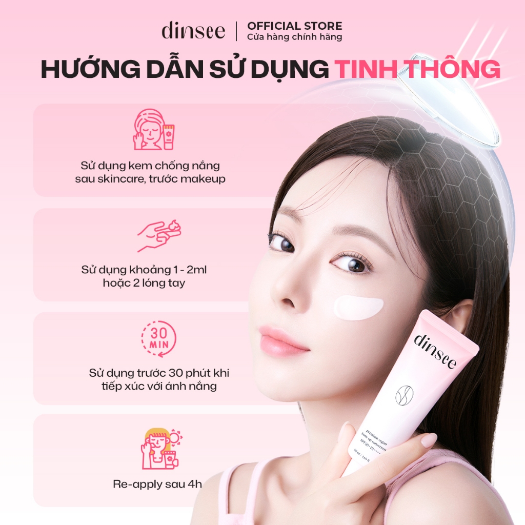 DINSEE KEM CHỐNG NẮNG THUẦN CHAY ẨM MỊN & NÂNG TONE HỒNG Premium Vegan Tone Up Sunscreen SPF50+ PA++++ (50ml) LIVE