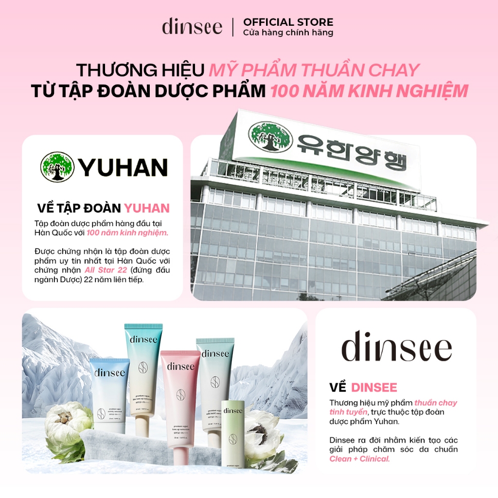 DINSEE KEM CHỐNG NẮNG THUẦN CHAY ẨM MỊN & NÂNG TONE HỒNG Premium Vegan Tone Up Sunscreen SPF50+ PA++++ (50ml) LIVE