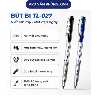Hộp 20 bút bi Thiên Long 027 ngòi 0.5mm mực xanh đen đỏ viết êm trơn nét đẹp