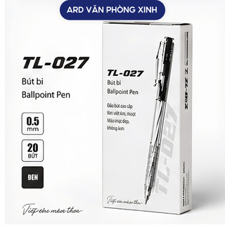 Hộp 20 bút bi Thiên Long 027 ngòi 0.5mm mực xanh đen đỏ viết êm trơn nét đẹp