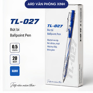 Hộp 20 bút bi Thiên Long 027 ngòi 0.5mm mực xanh đen đỏ viết êm trơn nét đẹp