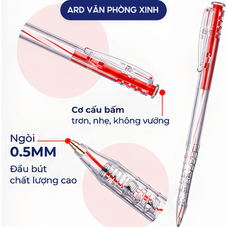 Hộp 20 bút bi Thiên Long 027 ngòi 0.5mm mực xanh đen đỏ viết êm trơn nét đẹp
