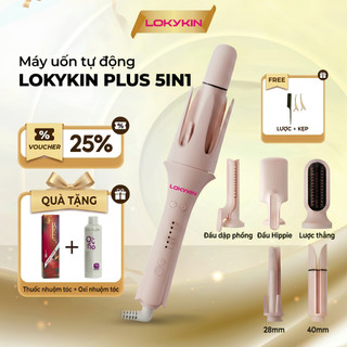 Máy uốn tóc làm xoăn tự động 6in1 Lokykin 3 đầu uốn 40mm, 32mm, 28mm,1 dập phồng, 1 đầu uốn hippie và 1 đầu lược