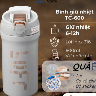 Bình giữ nhiệt 600ml có ống hút, ly giữ nhiệt nóng lạnh 6-12 tiếng, lõi inox 316 cao cấp