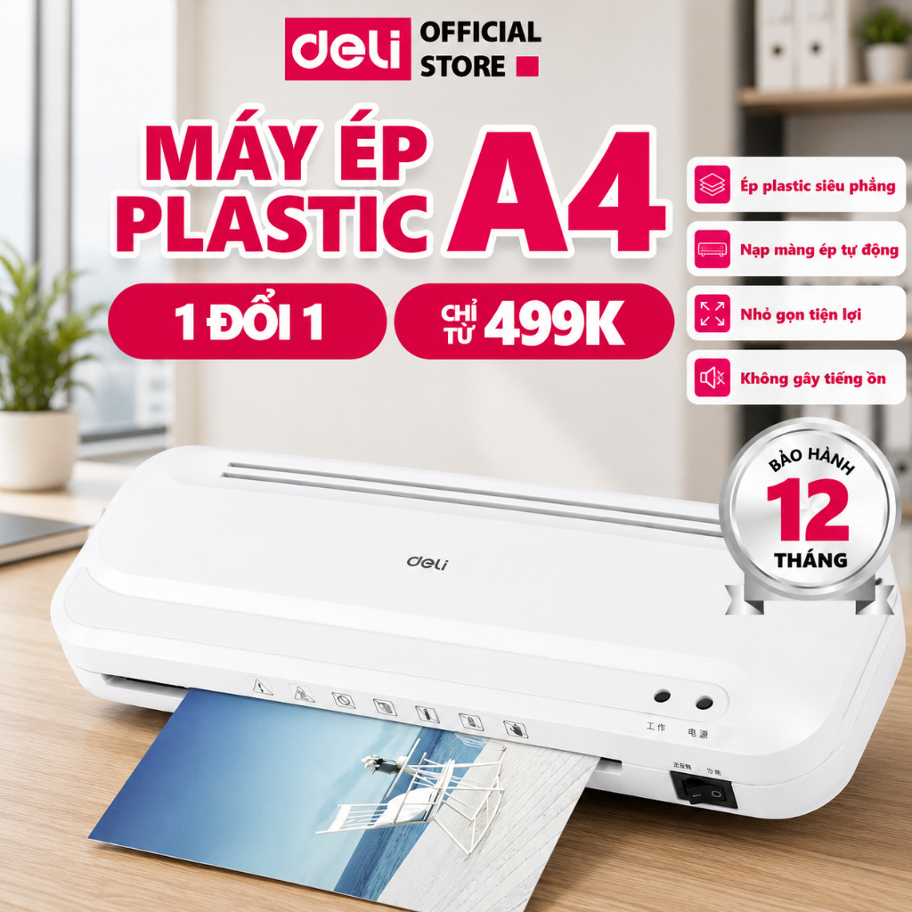 Máy Ép Plastic DELI Khổ A4 A5 A6 Máy Ép Nhiệt Nhựa Dẻo, Máy Cán Màng Ảnh, Tài Liệu, Bằng Khen, Posters