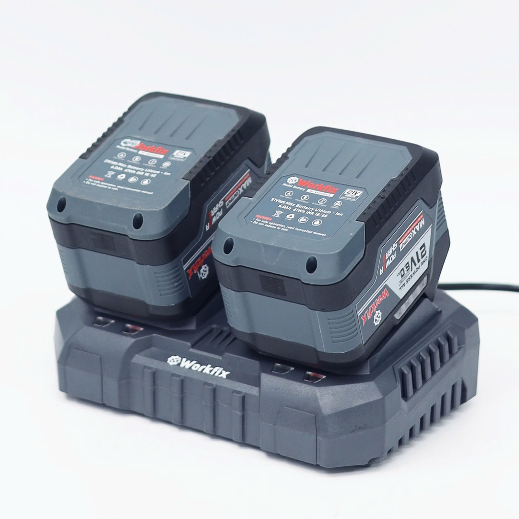 Sạc Nhanh Đôi Workfix WF-FC0203AF 21V 3A Có Quạt Làm Mát, Sạc Đồng Thời 2 Pin Lithium