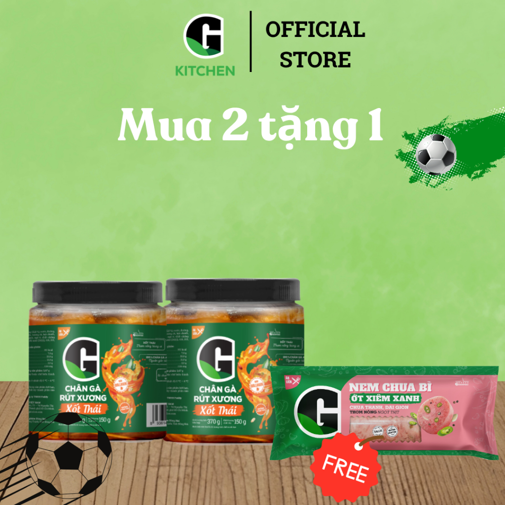 [Bóng lăn deal sốc] Combo 2 hộp Chân gà rút xương xốt thái 370g tặng 1 Nem chua ớt xiêm xanh 180g G Kitchen