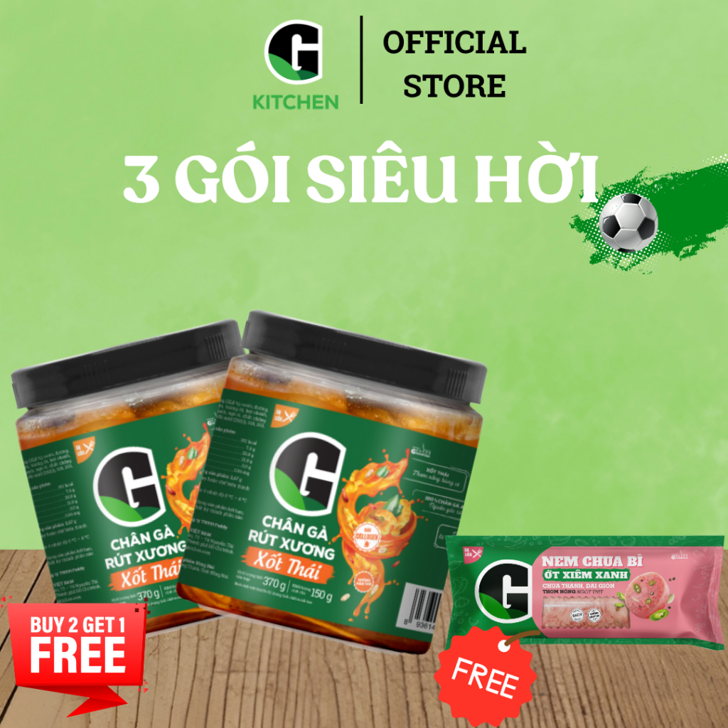 [Bóng lăn deal sốc] Combo 2 hộp Chân gà rút xương xốt thái 370g tặng 1 Nem chua ớt xiêm xanh 180g G Kitchen