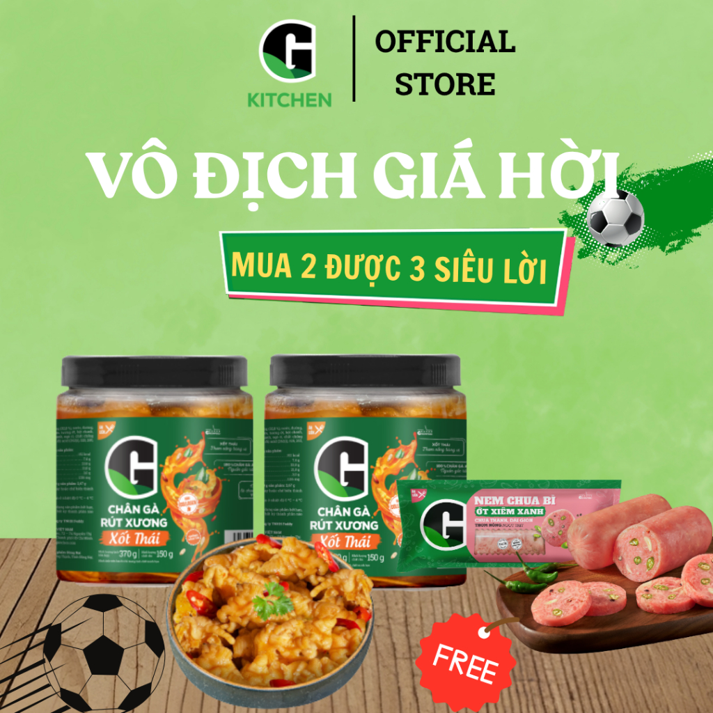 [Bóng lăn deal sốc] Combo 2 hộp Chân gà rút xương xốt thái 370g tặng 1 Nem chua ớt xiêm xanh 180g G Kitchen