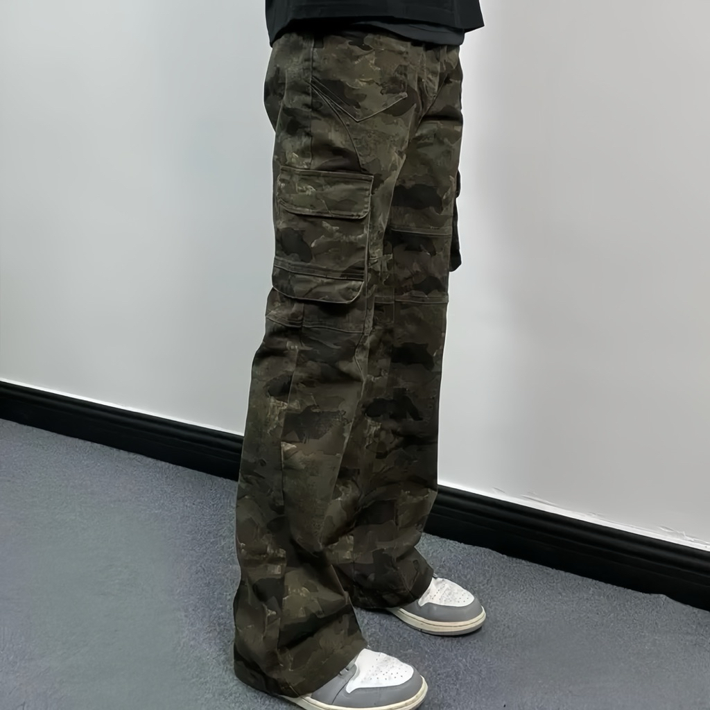 L1 Quần Jean Nam Nữ Cargo Nam Nữ Túi Hộp Rằn Ri Camo Cao Cấp Phong Cách Douyin