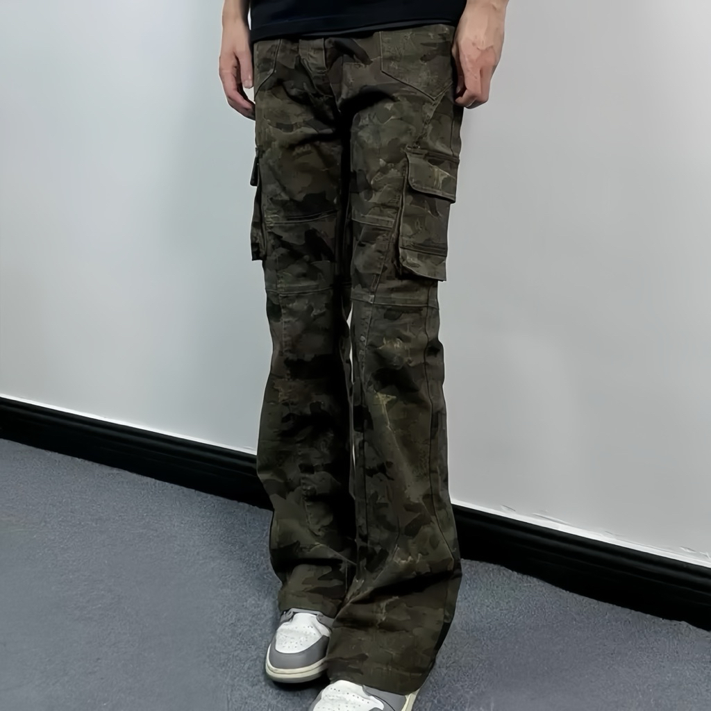 L1 Quần Jean Nam Nữ Cargo Nam Nữ Túi Hộp Rằn Ri Camo Cao Cấp Phong Cách Douyin