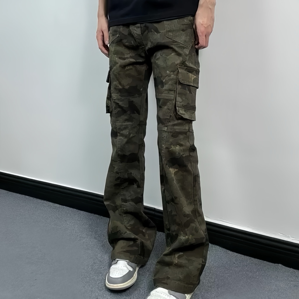 L1 Quần Jean Nam Nữ Cargo Nam Nữ Túi Hộp Rằn Ri Camo Cao Cấp Phong Cách Douyin
