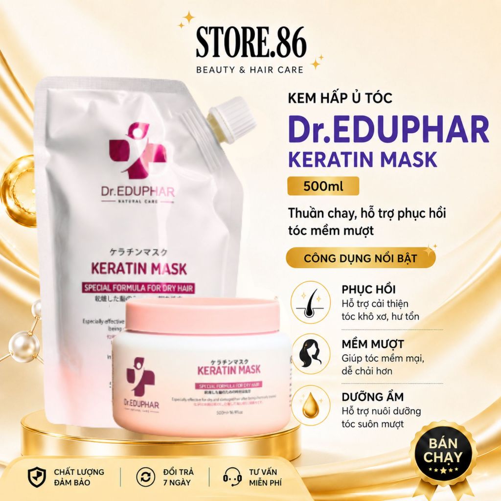 Kem Hấp Ủ Tóc Dr.EDUPHAR Keratin Hair Mask 500ml | Dưỡng Tóc Mềm Mượt, Bóng Khỏe & Giảm Khô Xơ