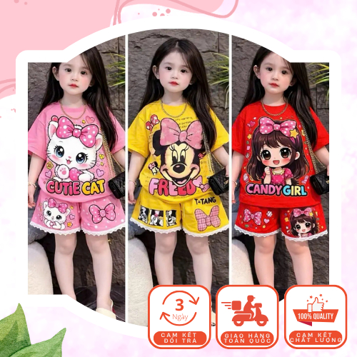 Bộ 3D Quần Phối Ren Họa Tiết Cute Cho Bé Gái