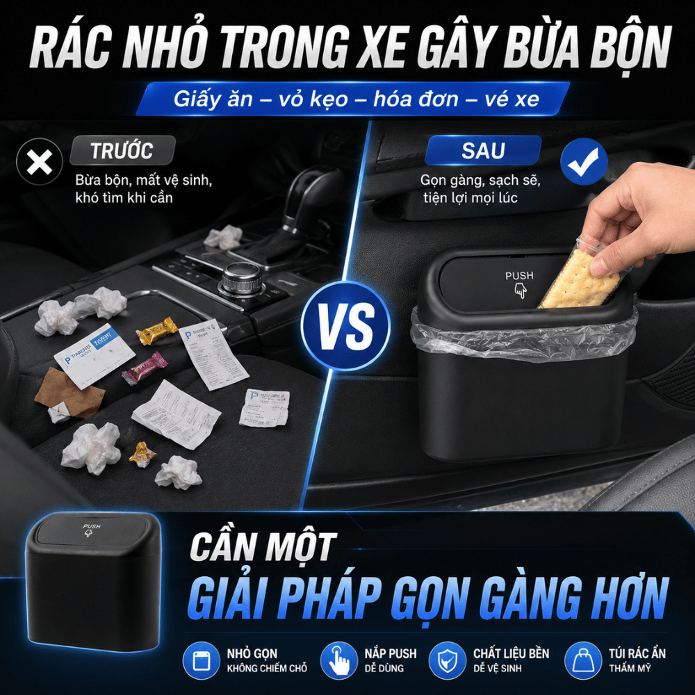 Thùng Rác Ô Tô Mini Để Trên Xe Tiện Lợi Giúp Không Gian Gọn Gàng Sạch Sẽ