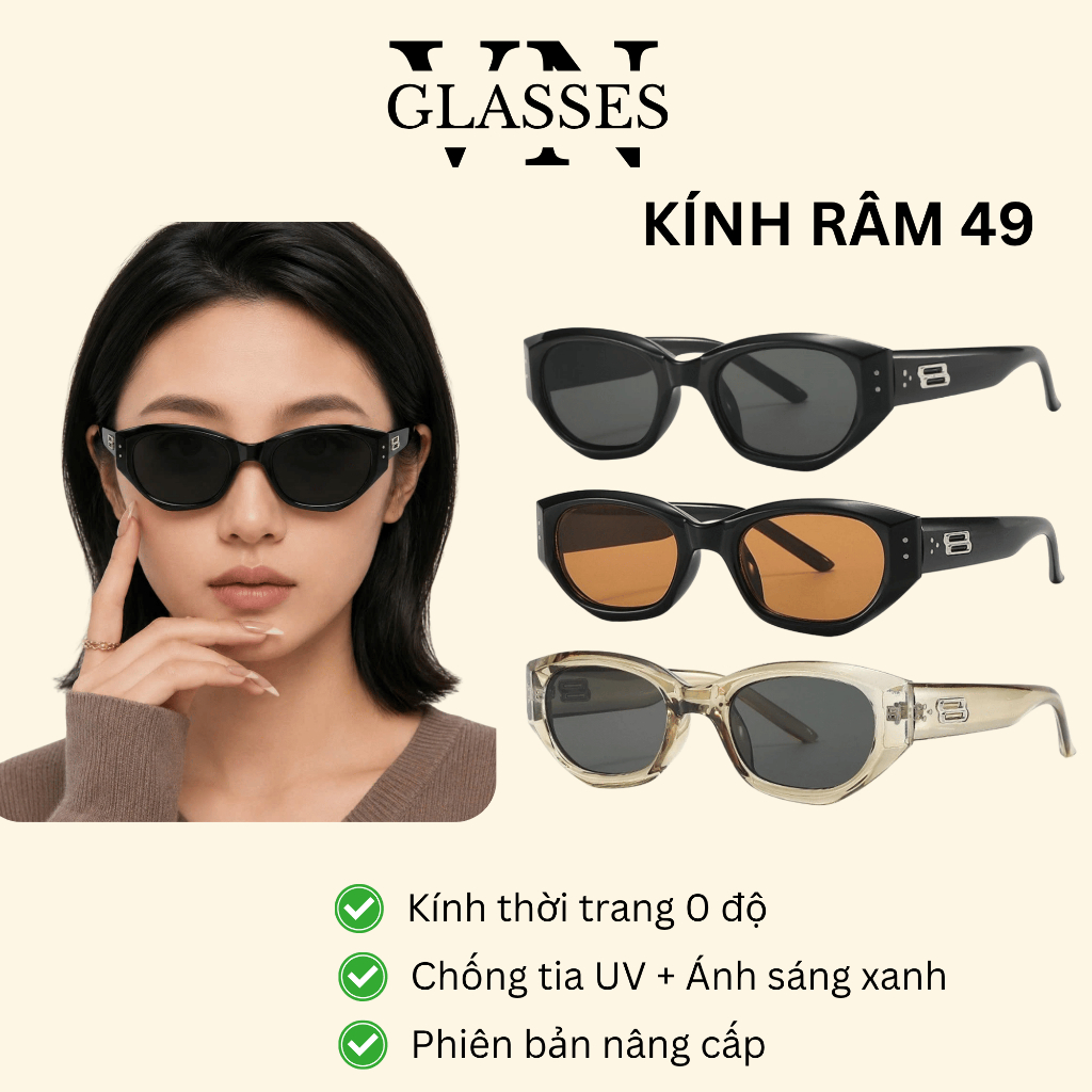 Kính râm nam nữ gọng nhựa TR90 chống tia UV400 phong cách Hàn Quốc 49
