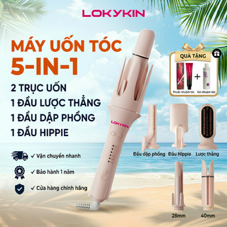 Máy uốn tóc xoăn tự động 6IN1 Lokykin, 3 trục thay đổi đường kính uốn 28/32/40mm và 1 đầu lược + 1 hippie + 1 dập phồng