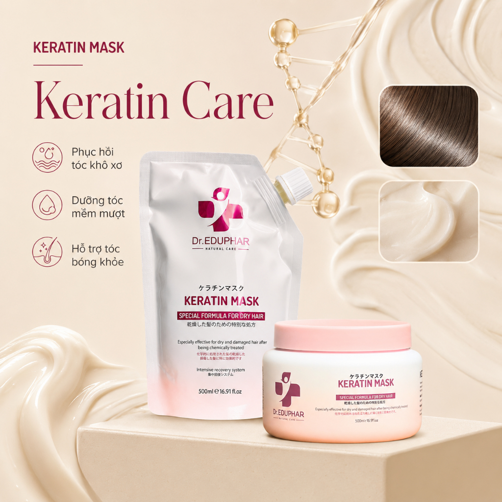 Kem Hấp Ủ Tóc Dr.EDUPHAR Keratin Hair Mask 500ml | Dưỡng Tóc Mềm Mượt, Bóng Khỏe & Giảm Khô Xơ