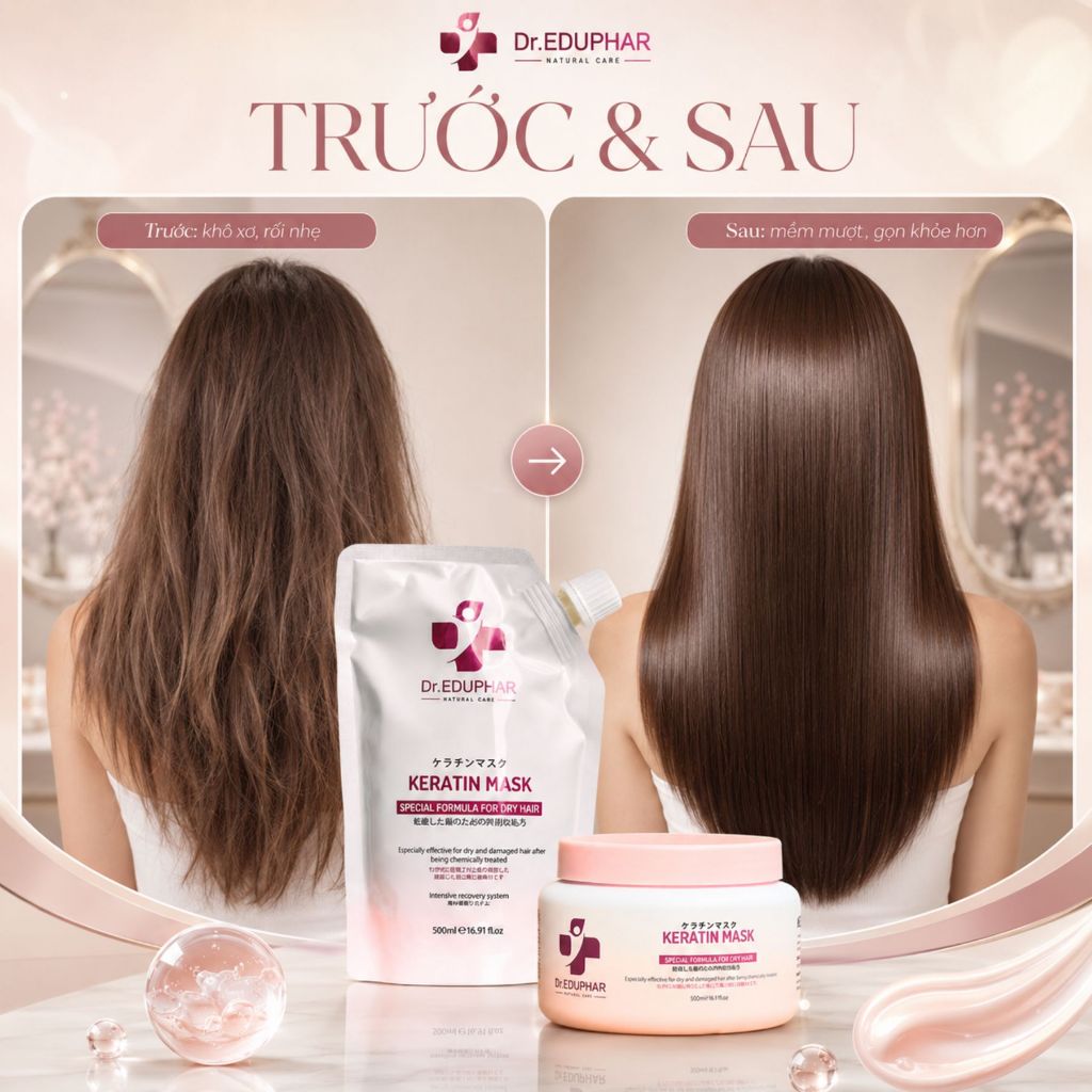 Kem Hấp Ủ Tóc Dr.EDUPHAR Keratin Hair Mask 500ml | Dưỡng Tóc Mềm Mượt, Bóng Khỏe & Giảm Khô Xơ