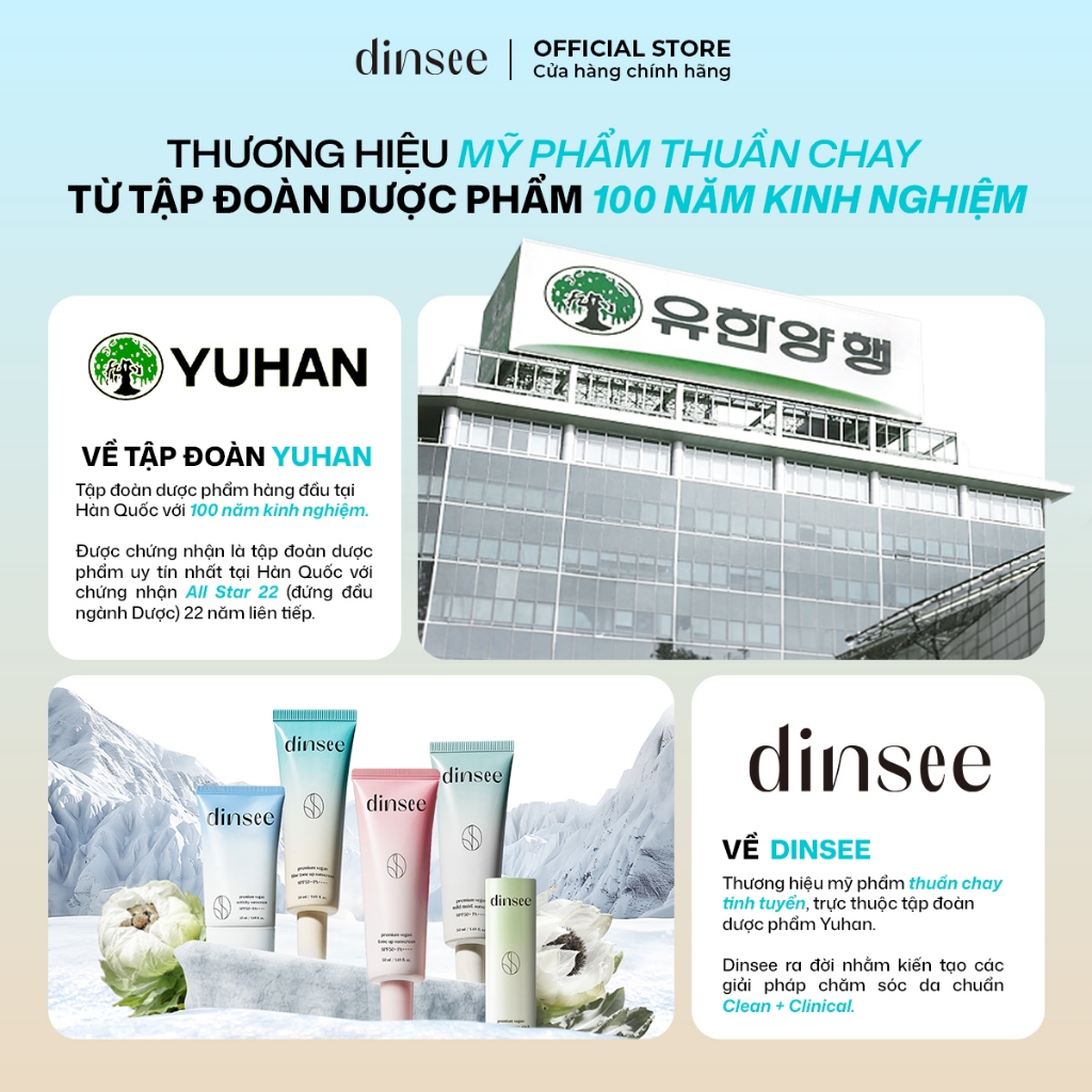 DINSEE KEM CHỐNG NẮNG THUẦN CHAY NÂNG TONE & TRIỆT SẮC Premium Vegan Blue Tone Up Sunscreen SPF50+PA++++ (50ml) LIVE