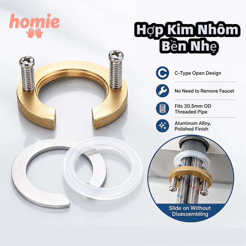 ✨Homie✨Bộ Đai Ốc Đệm Cao Su Cố Định Vòi Nóng Lạnh 31mm - Hợp Kim Nhôm Bền Nhẹ