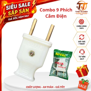 Phích cắm điện, đầu cắm điện 2 chấu 10A 250V combo 9 cái chịu nhiệt dễ lắp