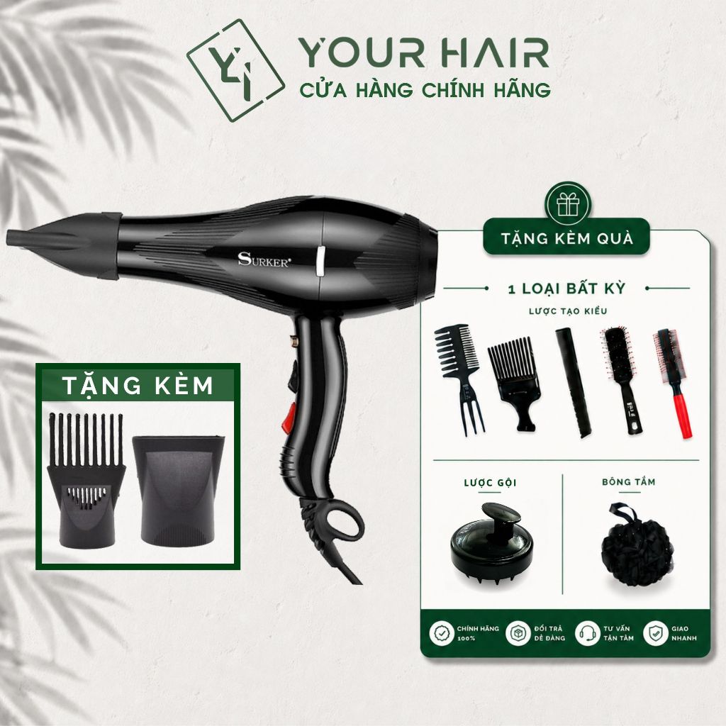 [BẢO HÀNH 6 THÁNG] Máy sấy tóc Surker SK3901 kèm theo 2 đầu tụ gió - Có 2 chiều nóng lạnh