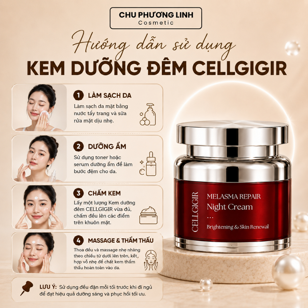 Kem dưỡng ban đêm CELLGIGIR 50gam - Kem Nâng Tone, Dưỡng Trắng, Cấp Ẩm, Mịn Da MP1558