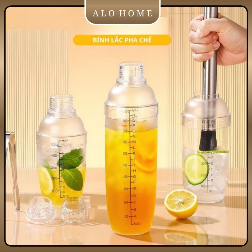 Bình Lắc Pha Chế ALOHOME – Bình Shaker Pha Đồ Uống Có Vạch Chia, Dụng Cụ Pha Chế