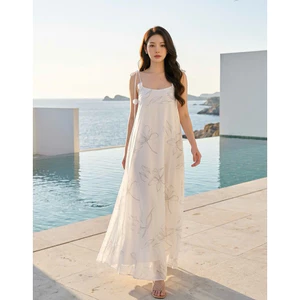 Đầm suông dài Pomy, đầm maxi đi biển freesize, bầu mặc được váy đi biển rộng rãi, thoải mái - FEMEI