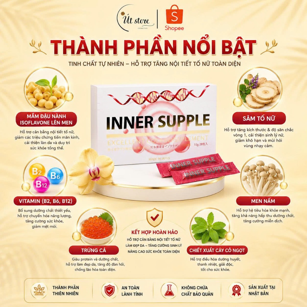Thực Phẩm Bảo Vệ Sức Khỏe Inner Supple Nhật Bản Hỗ Trợ Tăng Nội Tiết Tố Nữ