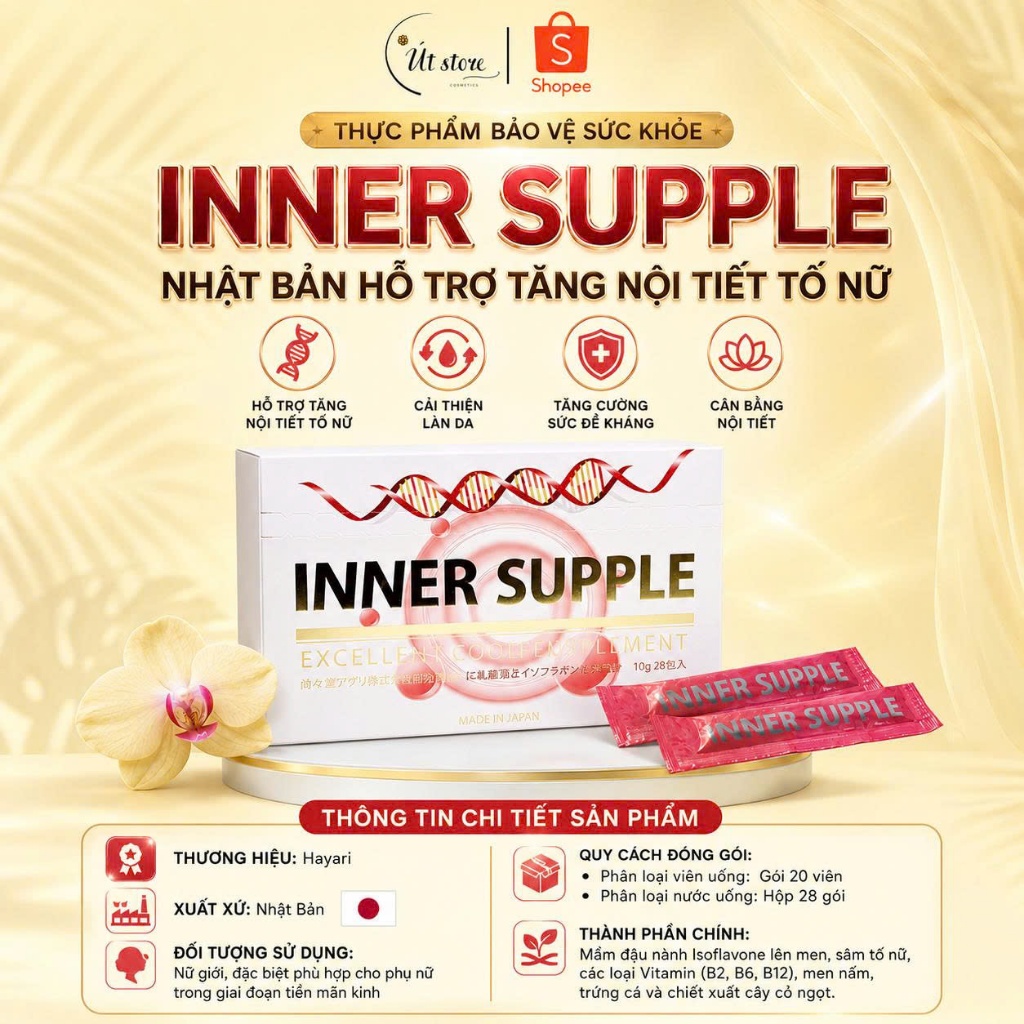 Thực Phẩm Bảo Vệ Sức Khỏe Inner Supple Nhật Bản Hỗ Trợ Tăng Nội Tiết Tố Nữ
