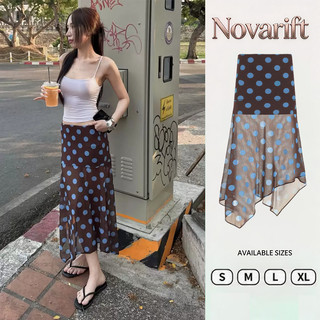 Nova-2026 Thời Trang Mới Màu Sắc Tương Phản Chấm Bi Lưới Không Đều Nhìn Xuyên Qua Váy Dài