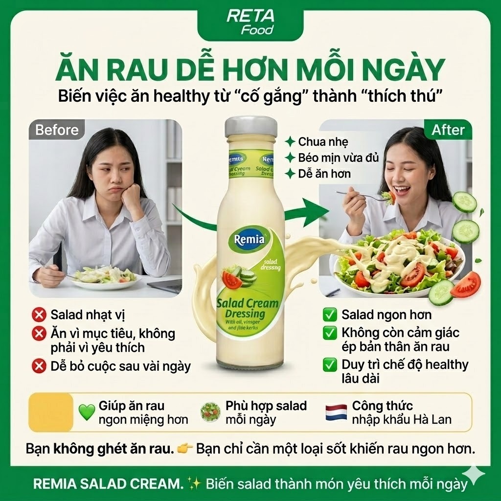 Sốt Trộn Salad Cream Remia 250ml - Xốt Trộn Salad Chua Nhẹ Béo Mịn - Phù hợp cho cả gia đình -Sốt Nhập Khẩu Hà Lan