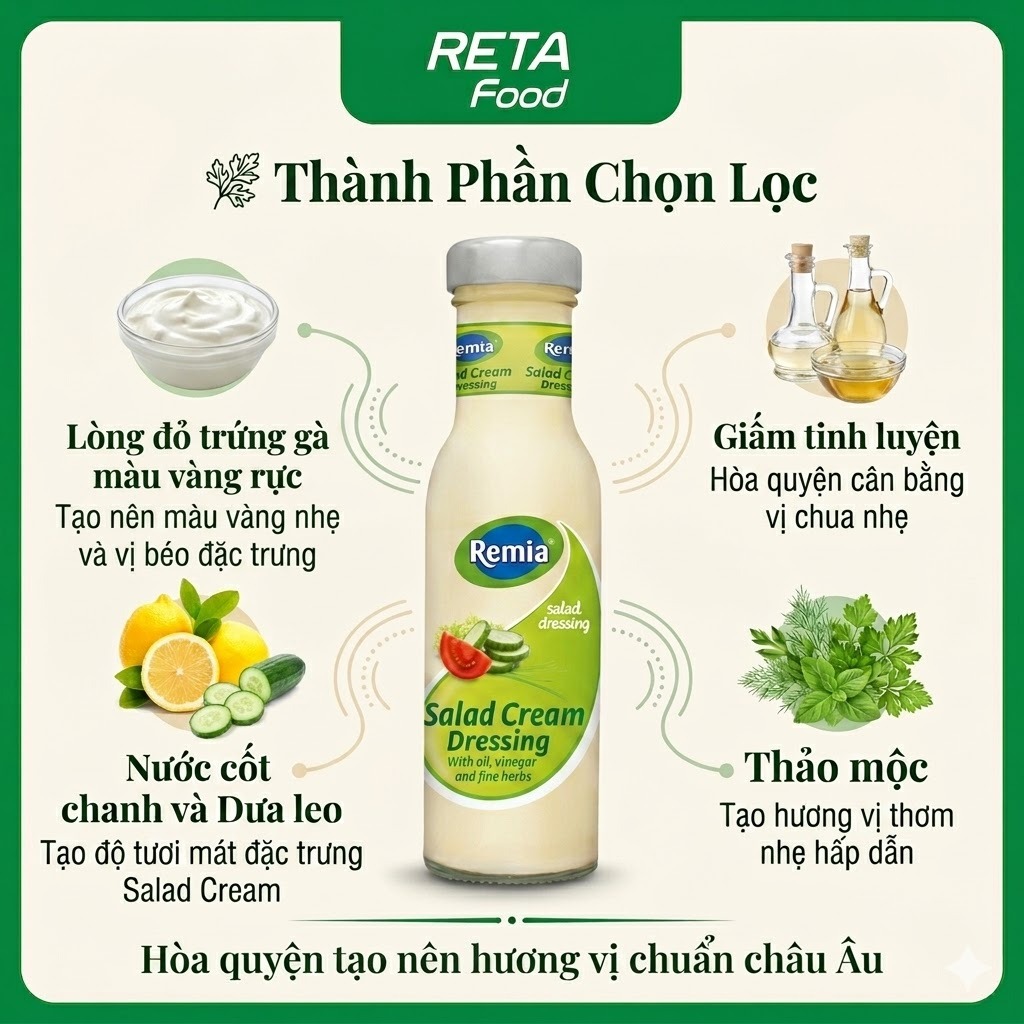 Sốt Trộn Salad Cream Remia 250ml - Xốt Trộn Salad Chua Nhẹ Béo Mịn - Phù hợp cho cả gia đình -Sốt Nhập Khẩu Hà Lan
