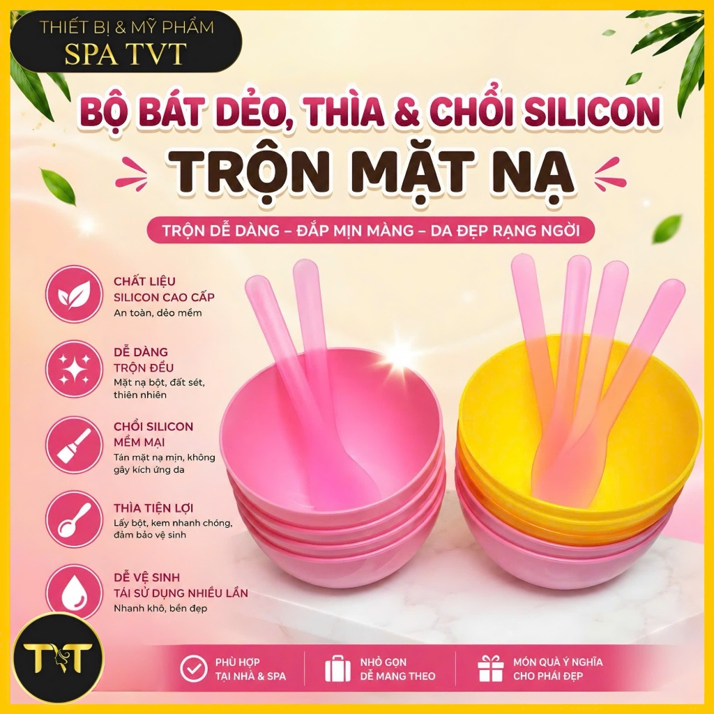 Bộ Bát Dẻo, Thìa & Chổi Silicon Trộn Mặt Nạ – Bí Quyết Chăm Sóc Da Chuẩn Spa Tại Nhà