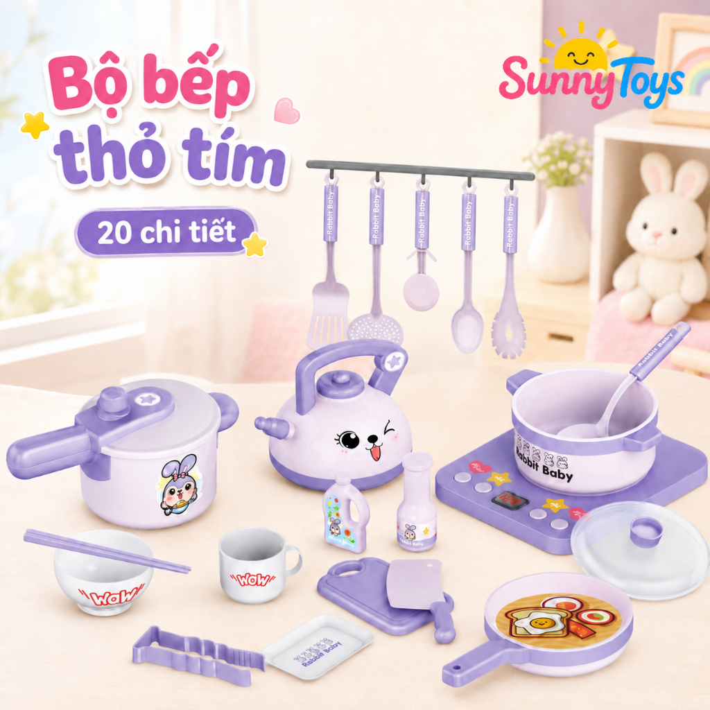 Bộ Bếp Mini Khủng Long Và Thỏ Tím SunnyToys - Có Đèn Nhạc Cho Bé Chơi Đồ Hàng