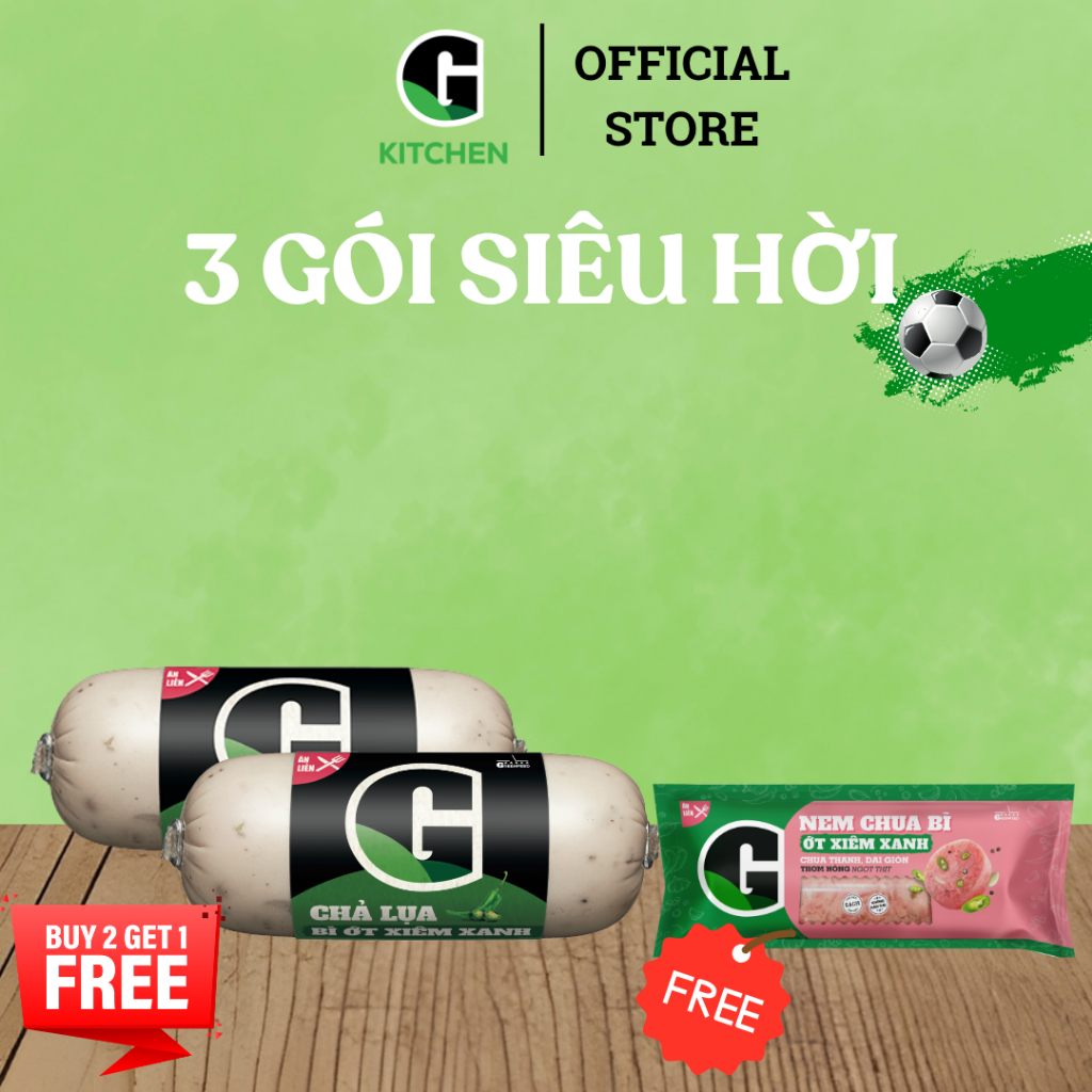 [Bóng lăn deal sốc] Combo 2 chả lụa bì ớt xiêm xanh 200g Tặng 1 Nem chua bì ớt xiêm xanh 180g G Kitchen