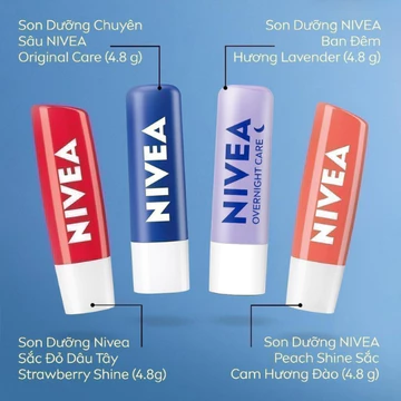 Son Dưỡng Môi Nivea Không Màu / Không Mùi / Hương Dâu / Có Màu Đỏ Quyến Rũ 4.8g Giữ Ẩm Môi Mềm Mượt - Jron Beauty