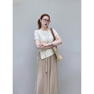 Set 3 món nàng thơ Loại 1 thiết kế áo thun be kèm dây đai eo mix quần suông dài trẻ trung rẻ đẹp